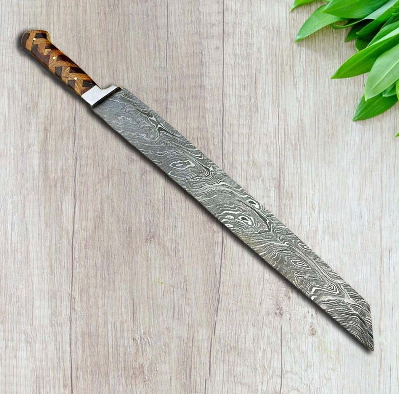 HAND FORGED DAMASCUS STEEL BUTCHER/BRISKET CHEF KNIFE ROSE/OLIVE WOOD HANDLE