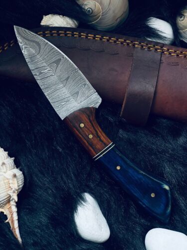 8" Custom Twist Damascus Bowie Knife – Camel Bone & Wood