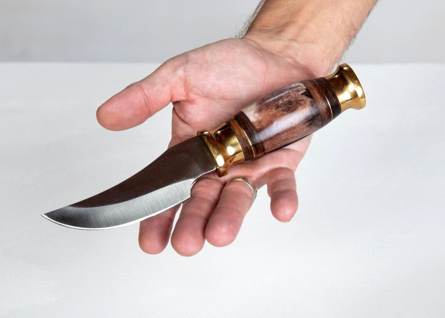 8.5″ Handmade Skinner Knife | Bone & Hardwood Handle with Brass Pommel & Guard + Sheath