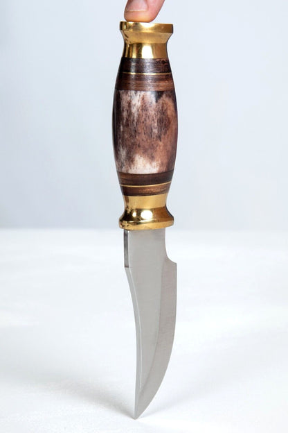 8.5″ Handmade Skinner Knife | Bone & Hardwood Handle with Brass Pommel & Guard + Sheath