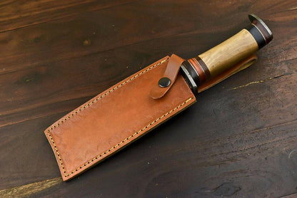 12.5" Foldable Damascus Bowie Knife with Olive Wood Handle Tactical Series