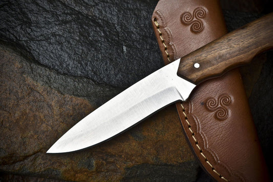 8.5" Skinner Knife | AUS-8 Steel Blade | Walnut Wood Handle | Leather Sheath | Bushcraft & Hunting