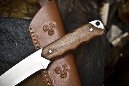 8.5" Skinner Knife | AUS-8 Steel Blade | Walnut Wood Handle | Leather Sheath | Bushcraft & Hunting