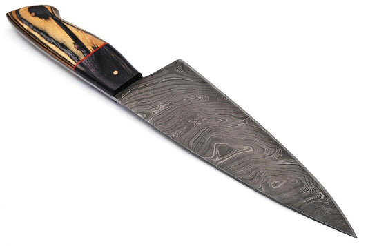 10.75" Handmade Damascus Steel Chef Kitchen Knife with Color Wood Handle