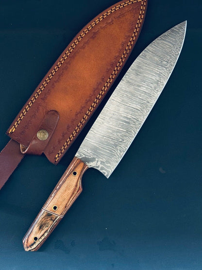15" Handmade Twist Storm Damascus Steel Chef Knife | Kitchen Fillet Knife with Bone & Wood Handle