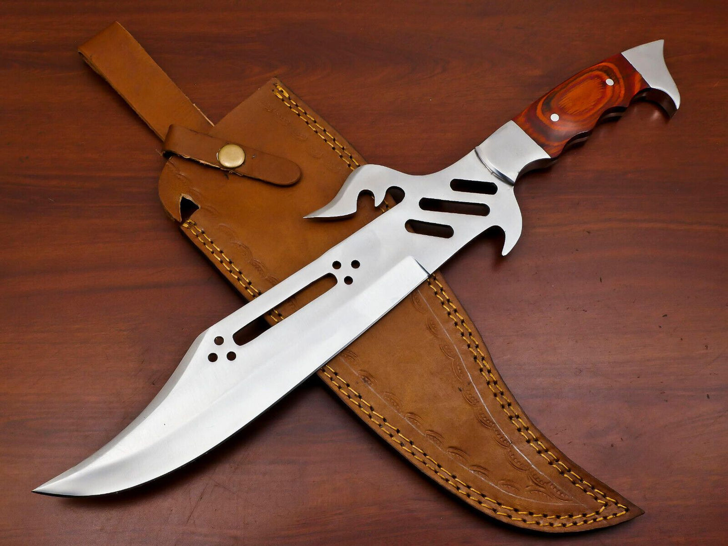 Handmade 13" D2 Steel Full Tang Bowie Knife Tactical Bowie Knife With Wood Handle