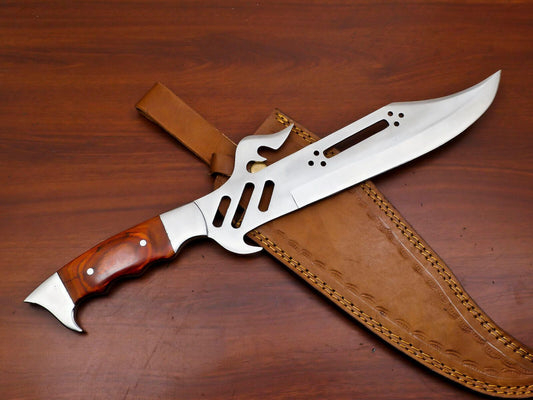 Handmade 13" D2 Steel Full Tang Bowie Knife Tactical Bowie Knife With Wood Handle