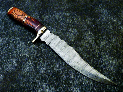 13" Damascus Steel Bowie Knife – Hardwood Handle