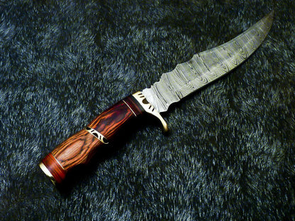 13" Damascus Steel Bowie Knife – Hardwood Handle