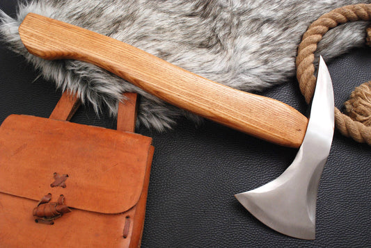 High Polish Handmade Carbon Steel Tactical Hatchet Tomahawk Axe with Wood Handle and Leather Sheath
