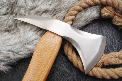 High Polish Handmade Carbon Steel Tactical Hatchet Tomahawk Axe with Wood Handle and Leather Sheath