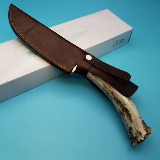 10.25″ Skinner Knife – Stainless Steel Blade, Stag Antler Handle & Leather Sheath