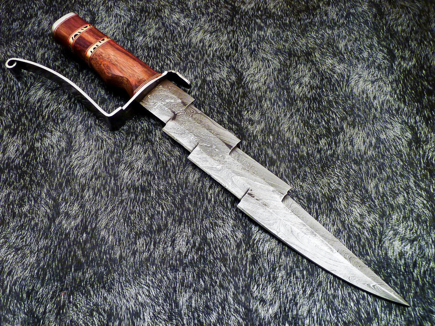 17 Inch Damascus Kris Blade Hunting Knife with Wood Handle
