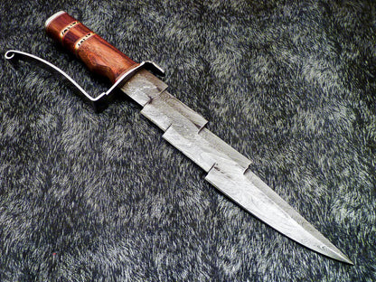 17 Inch Damascus Kris Blade Hunting Knife with Wood Handle
