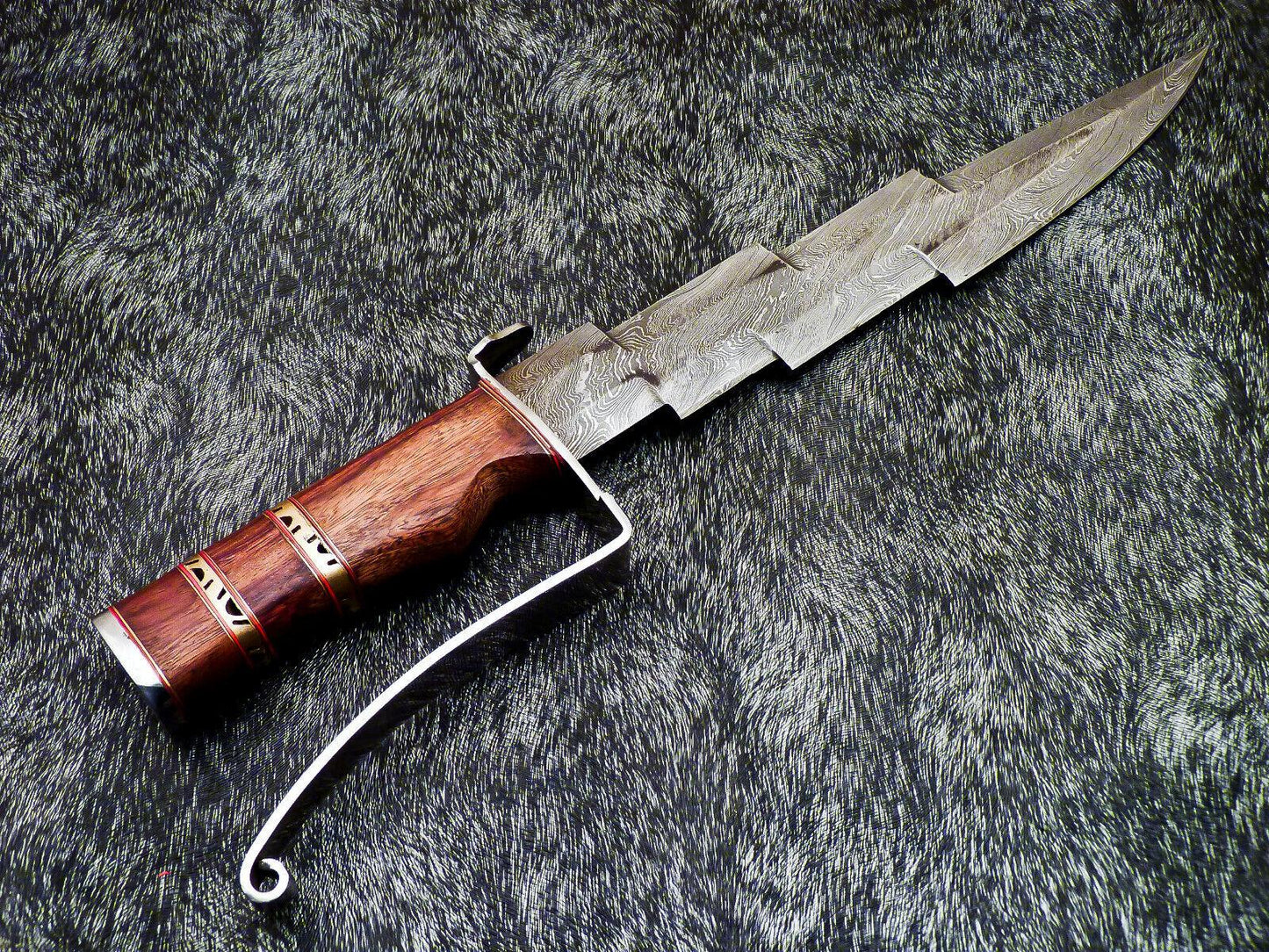 17 Inch Damascus Kris Blade Hunting Knife with Wood Handle