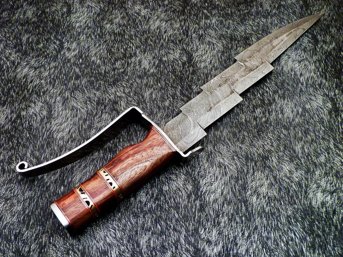 17 Inch Damascus Kris Blade Hunting Knife with Wood Handle