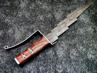 17 Inch Damascus Kris Blade Hunting Knife with Wood Handle