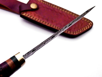 Custom 9.25" Damascus Bowie Knife with Deer Antler Handle