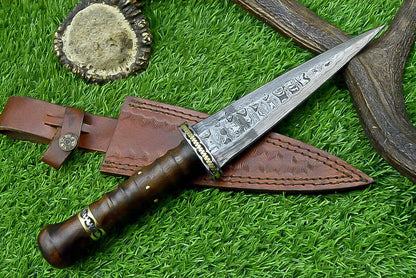 12 Inch Custom Handmade Damascus Steel Bowie Knife with Natural Wood Handle