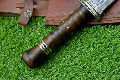 12 Inch Custom Handmade Damascus Steel Bowie Knife with Natural Wood Handle