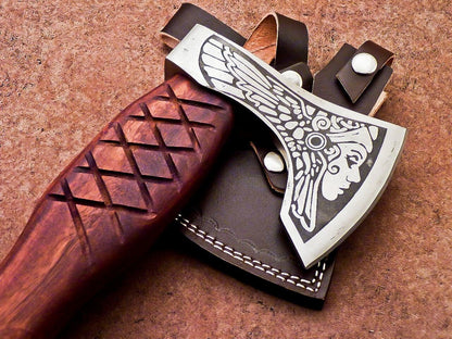 Handmade Carbon Steel Viking Axe – Bearded Camping Hatchet Tomahawk 16"