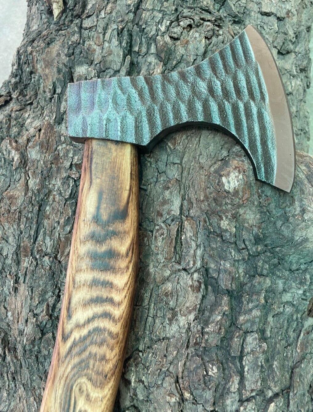 Custom Forged Viking Axe – Bushcraft, Camping, and Jungle Wood Cutting Axe with Leather Sheath