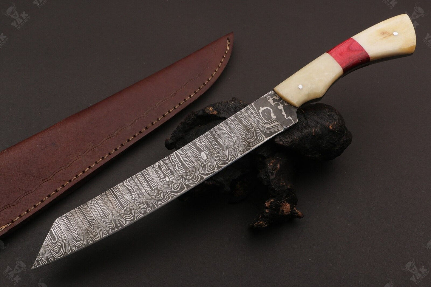 13" Hand Forged Damascus Fillet Knife Handmade Fillet Knives With Leather Sheath