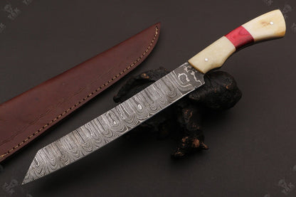 13" Hand Forged Damascus Fillet Knife Handmade Fillet Knives With Leather Sheath