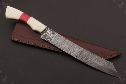 13" Hand Forged Damascus Fillet Knife Handmade Fillet Knives With Leather Sheath