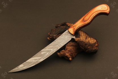 12.5" Damascus Fillet Knife Hand Forged Twist Damascus Steel Kitchen Knife with Wood Handle