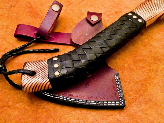Hand Forged Carbon Steel Viking Bearded Axe 17" Hatchet Tomahawk with Wood Handle and Leather Sheath