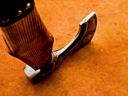 Hand Forged Carbon Steel Viking Bearded Axe 17" Hatchet Tomahawk with Wood Handle and Leather Sheath