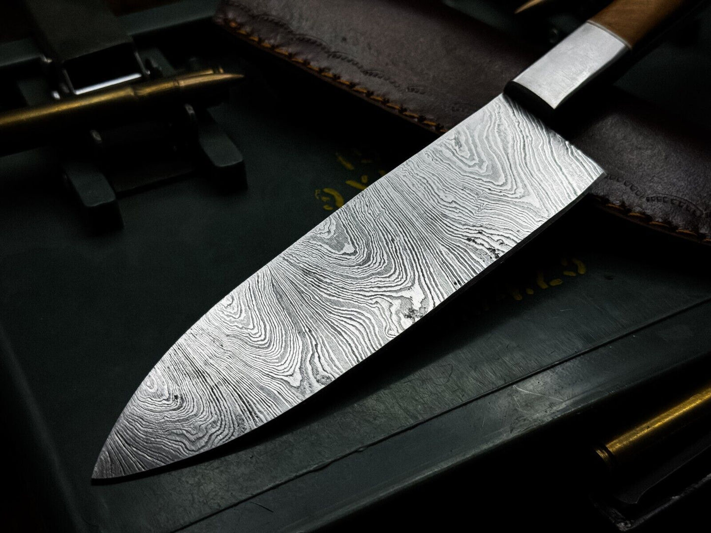 Custom Handmade Twist Damascus Steel Chef Knife Set | Paka Wood Handle