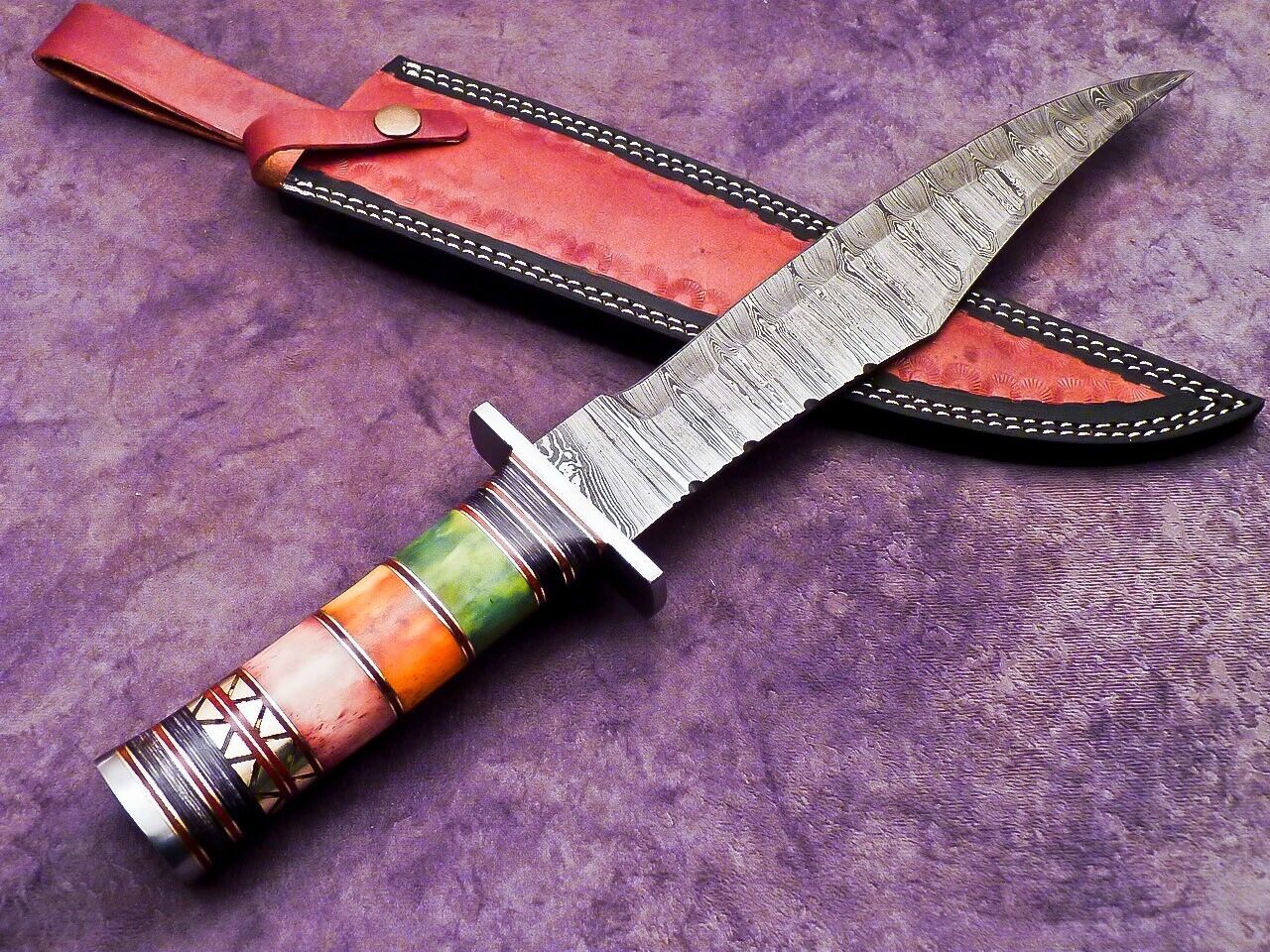 16 Inch Handmade Damascus Steel Bowie Hunting Knife with Resin Handle by Heritage Forge