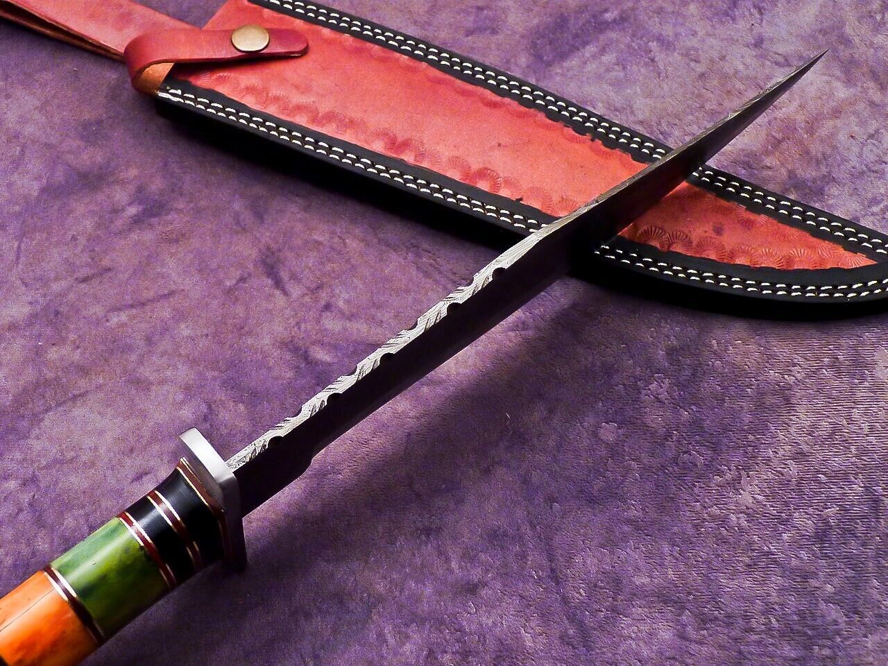 16 Inch Handmade Damascus Steel Bowie Hunting Knife with Resin Handle by Heritage Forge