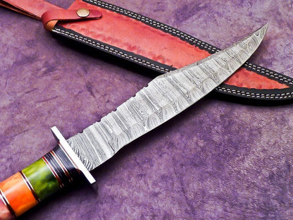 16 Inch Handmade Damascus Steel Bowie Hunting Knife with Resin Handle by Heritage Forge