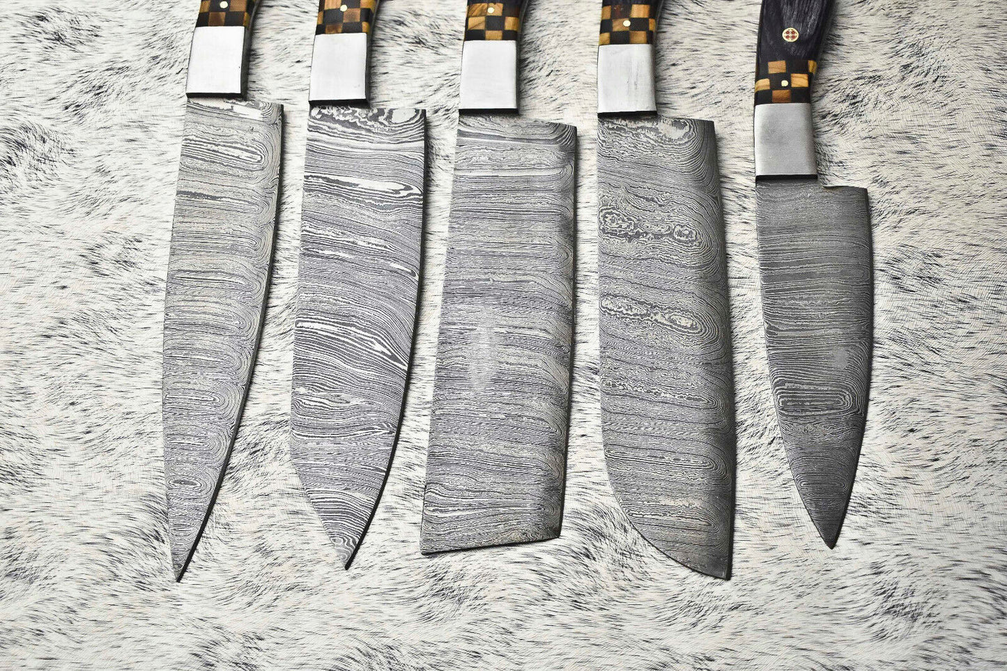 Stunning 5-Piece Handmade Hammered Damascus Steel Chef Knife Set – Custom Lot