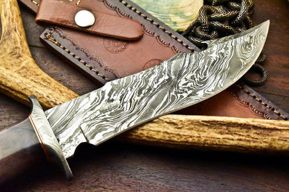 12" Damascus Steel Bowie Knife – Stained Camel Bone Handle