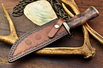 12" Damascus Steel Bowie Knife – Stained Camel Bone Handle