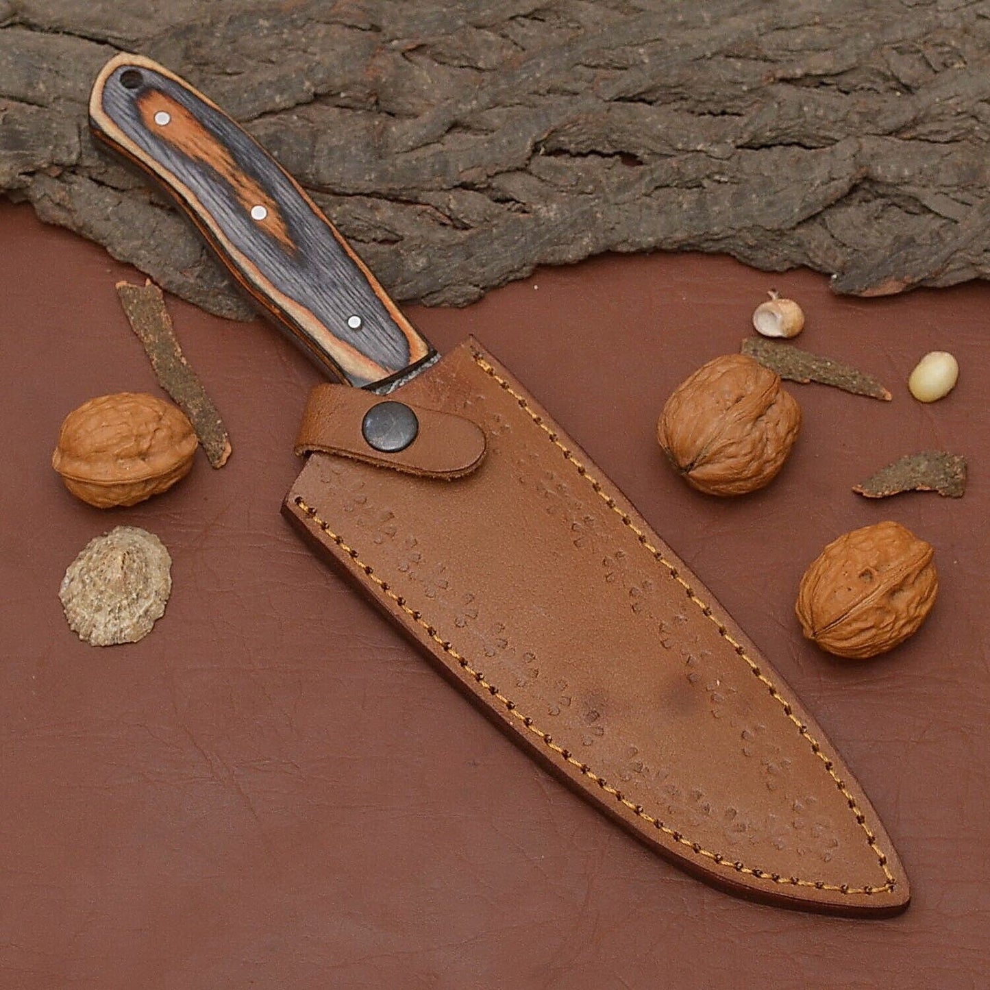 Premium Handmade Damascus Steel Chef & Fillet Knife with Full Tang Pakka Wood Handle