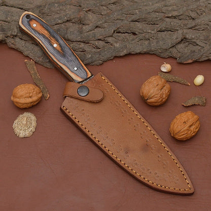 Premium Handmade Damascus Steel Chef & Fillet Knife with Full Tang Pakka Wood Handle