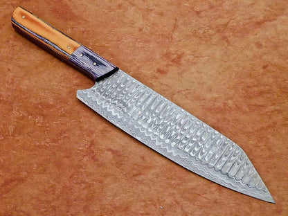 13" Professional Chef Kitchen Knife – Handmade Damascus Steel Blade with Hard Wood Handle
