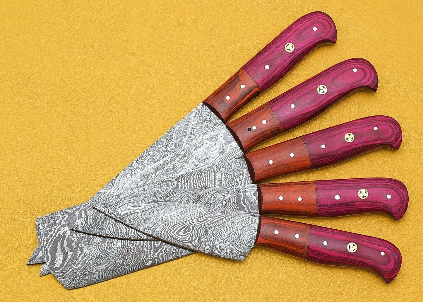 Handmade Damascus Kitchen Chef Knife Set with Pakka Wood Handles – 5-Piece Premium Collection