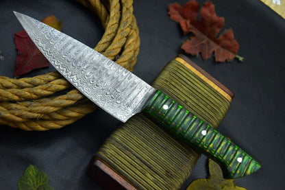 Custom 12.7" OAL Handmade Damascus Steel Chef Knife with Walnut Wooden Handle – Ladder Pattern