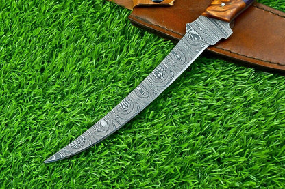 Hand Forged Damascus Steel Fillet Knife – Kitchen Chef Knife, Camping & Hunting Knife