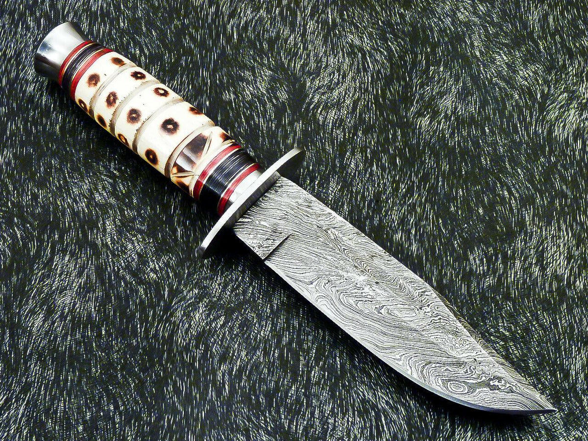 Damascus Steel Hunting Knife 11 Inch with Stacked Bone Handle