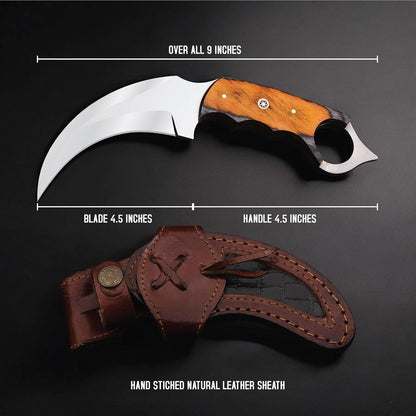 Handmade D2 Steel Karambit Knife 9" Full Tang Fixed Blade Karambit with Wood Handle