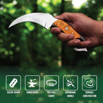 Handmade D2 Steel Karambit Knife 9" Full Tang Fixed Blade Karambit with Wood Handle