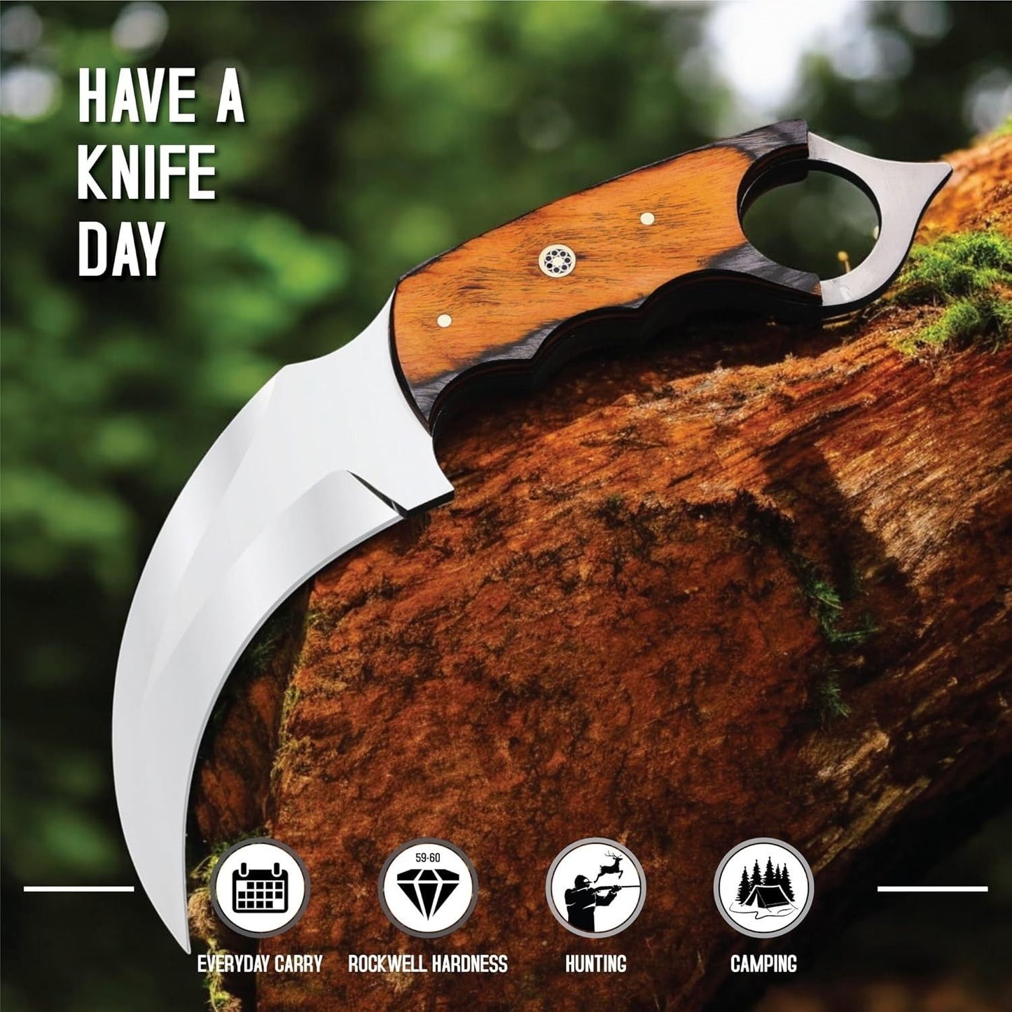 Handmade D2 Steel Karambit Knife 9" Full Tang Fixed Blade Karambit with Wood Handle