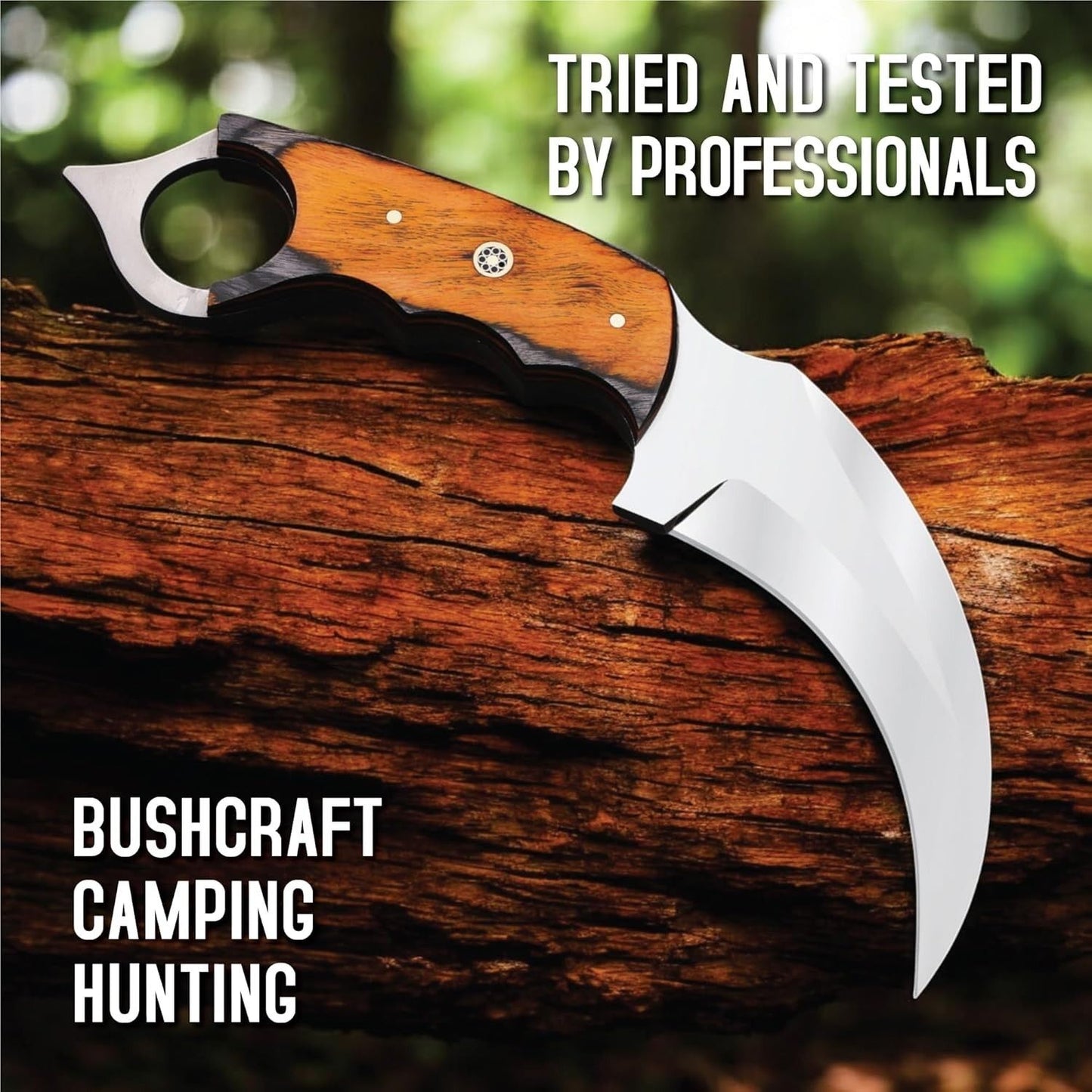 Handmade D2 Steel Karambit Knife 9" Full Tang Fixed Blade Karambit with Wood Handle